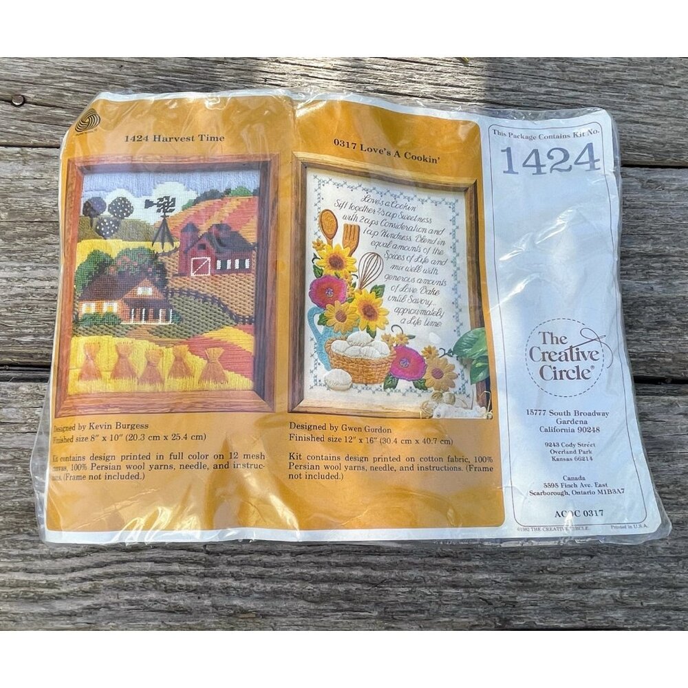 Vintage 1970s Creative Circle Crewel Embroidery Kit Barn Harvest NOS